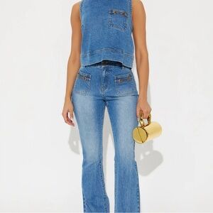Fashion Nova Light Blue Flare Jeans with Front Patch Pockets